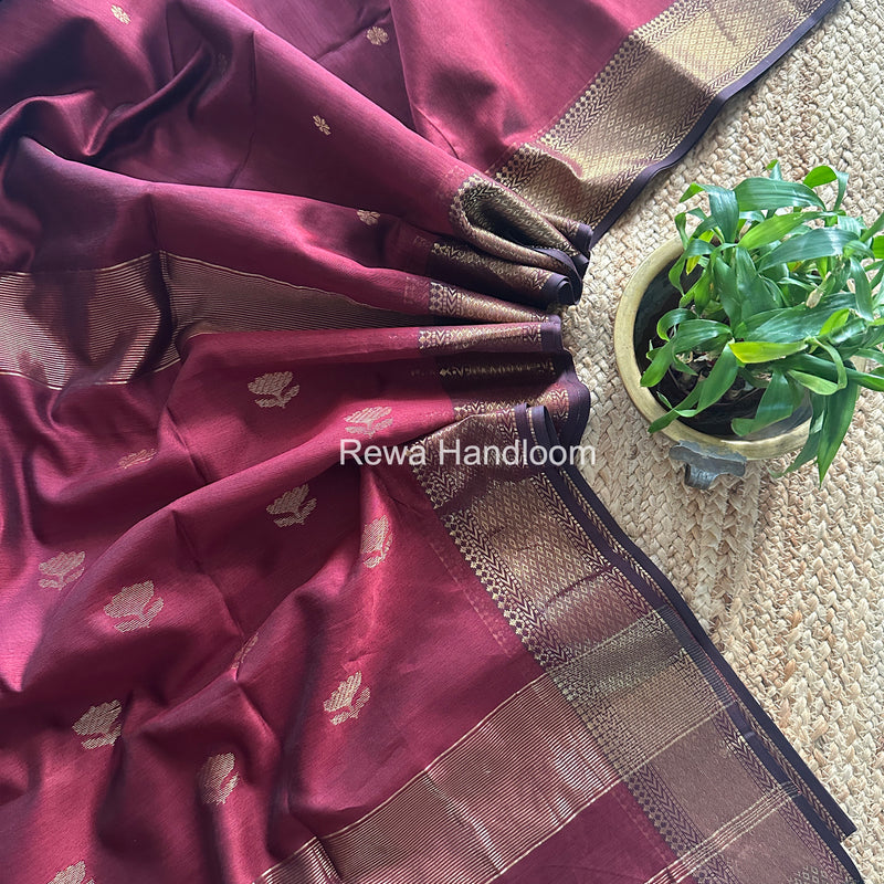 Maheshwari Wine Lotus Butta Saree LBS068