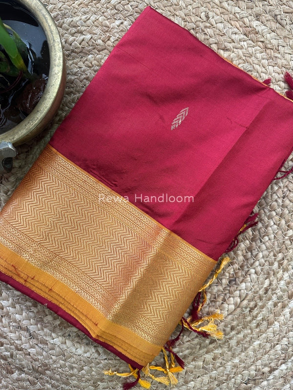 Maheshwari Maroon-Golden Yellow Pure Silk Saree PS036