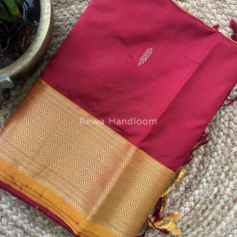 Maheshwari Maroon-Golden Yellow Pure Silk Saree PS036