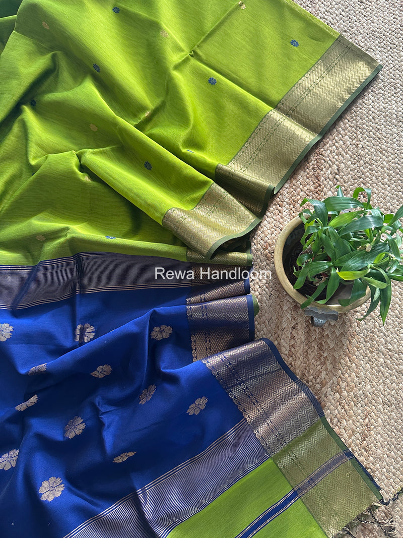Maheshwari Parrot Green Lotus Butta Saree LBS069