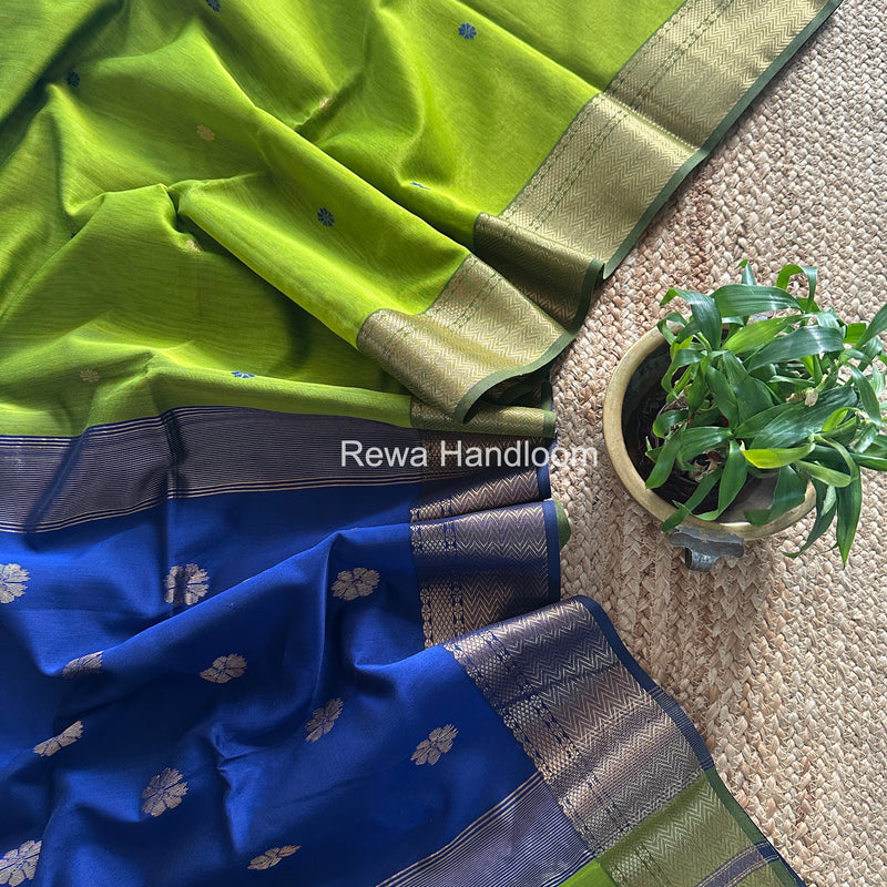 Maheshwari Parrot Green Lotus Butta Saree LBS069
