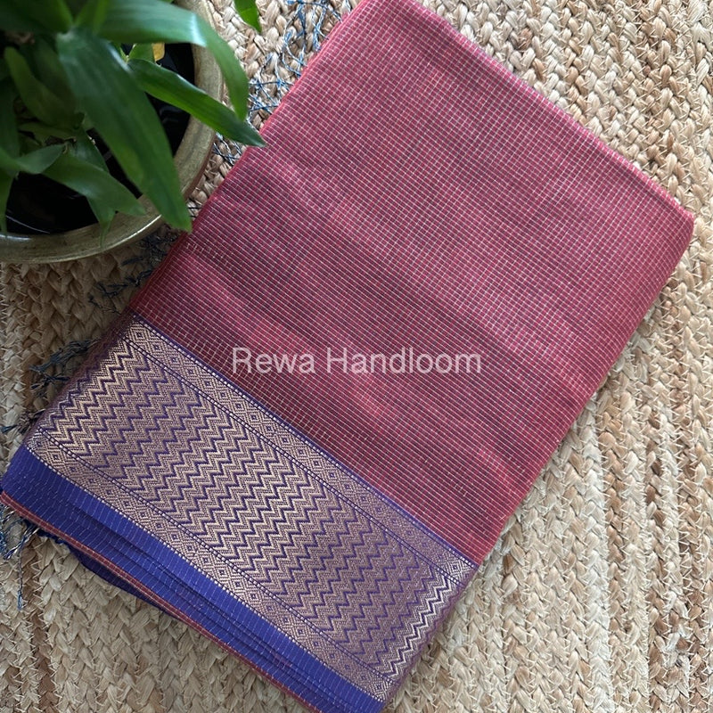 Exclusive Maheshwari Onion Pink Tissue Silk Saree ZTS0152