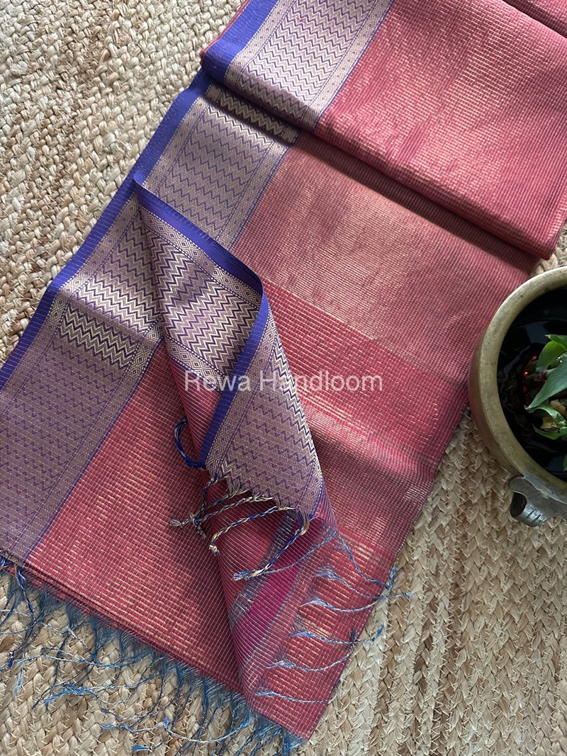 Exclusive Maheshwari Onion Pink Tissue Silk Saree ZTS0152