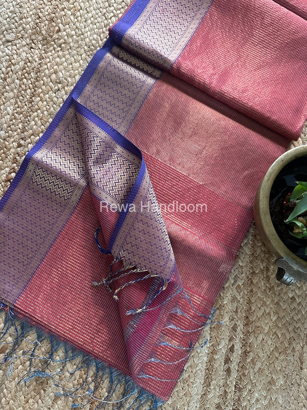 Exclusive Maheshwari Onion Pink Tissue Silk Saree ZTS0152