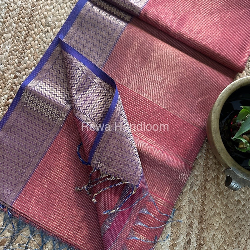 Exclusive Maheshwari Onion Pink Tissue Silk Saree ZTS0152