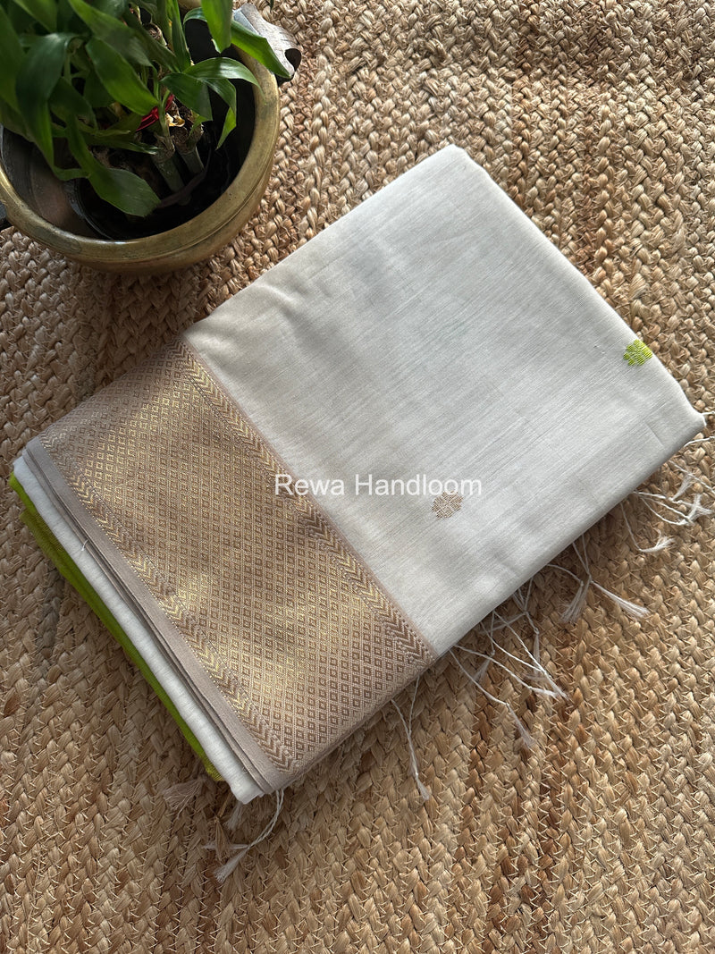 Maheshwari White Lotus Butta Saree LBS071