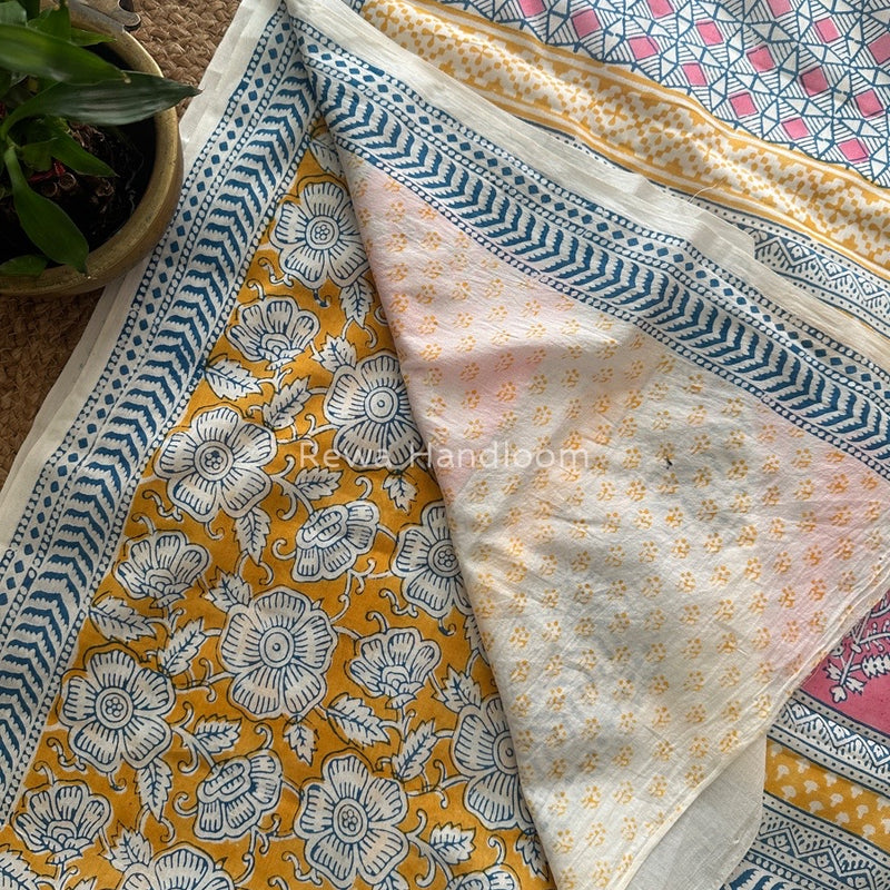 Yellow Indigo Cotton Saree IND013
