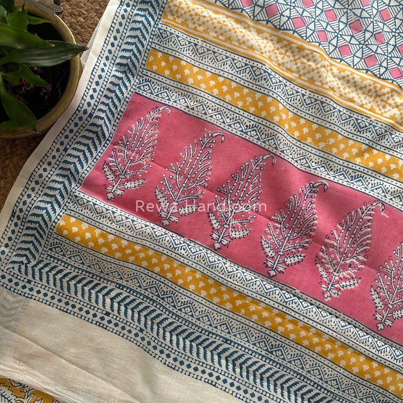 Yellow Indigo Cotton Saree IND013