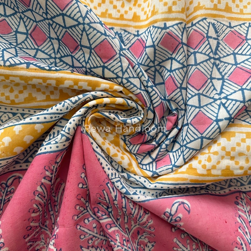 Yellow Indigo Cotton Saree IND013