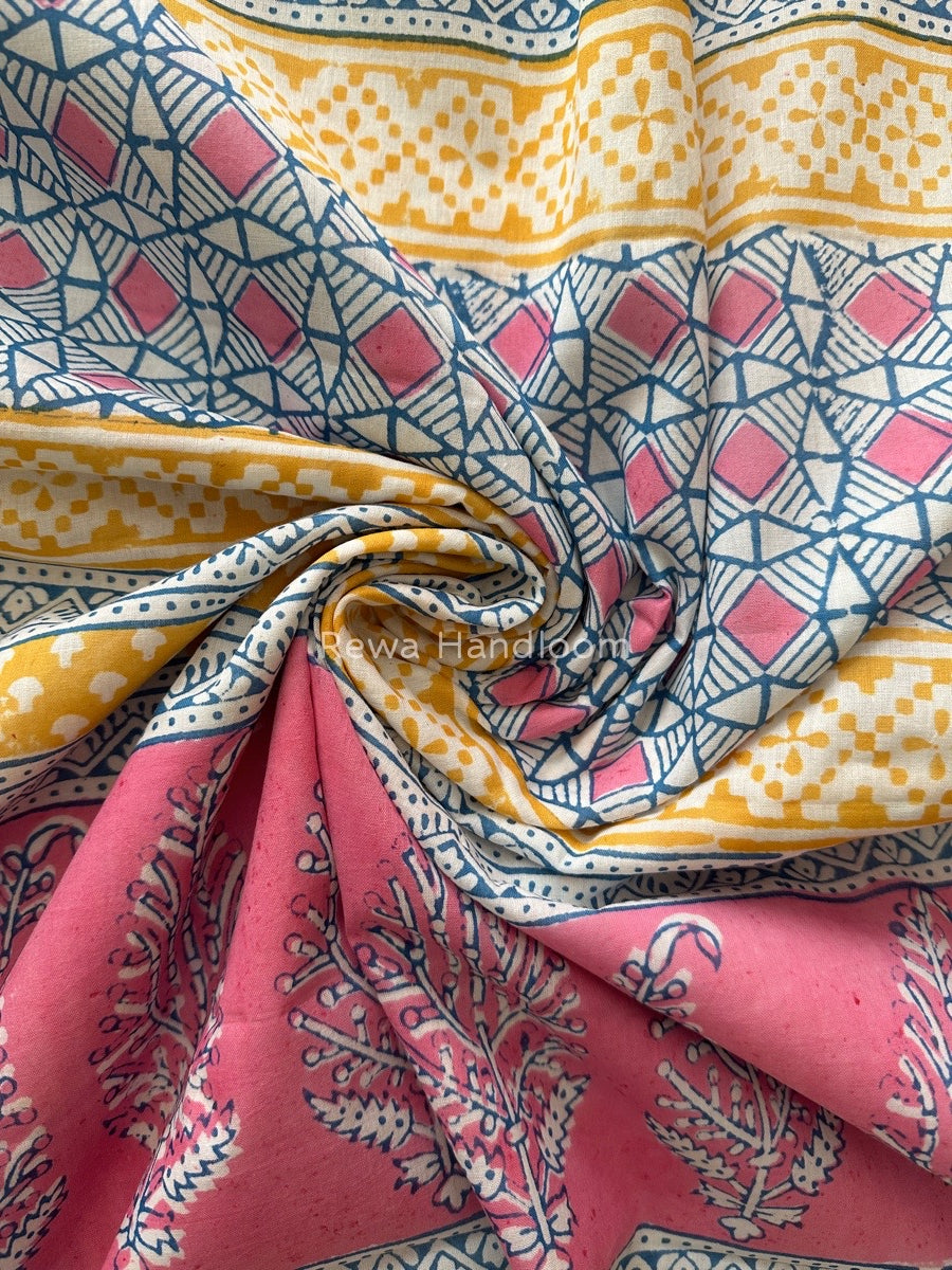 Yellow Indigo Cotton Saree IND013