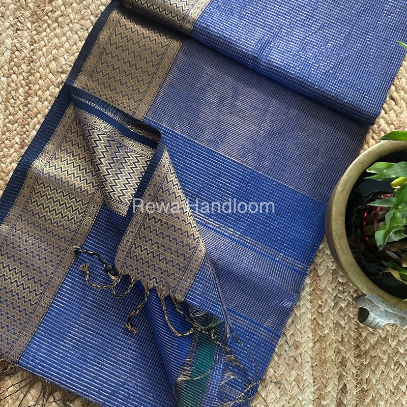 Exclusive Maheshwari Blue Tissue Silk Saree ZTS0155