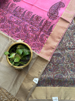 Maheshwari Beige-Rani Pink Handblock Print Top-Dupatta-HBS069