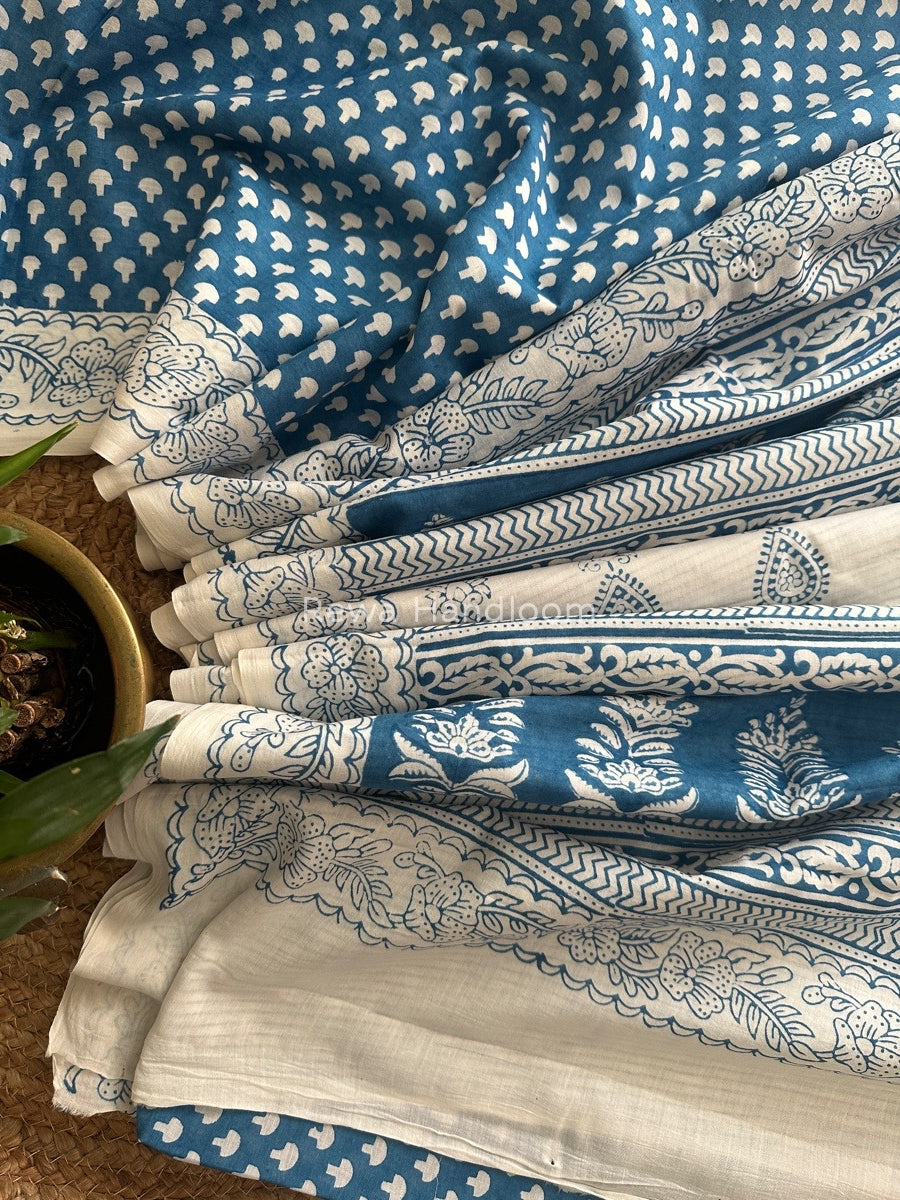 Sky Blue Indigo Cotton Saree IND05