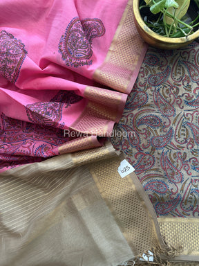 Maheshwari Beige-Rani Pink Handblock Print Top-Dupatta HBS069