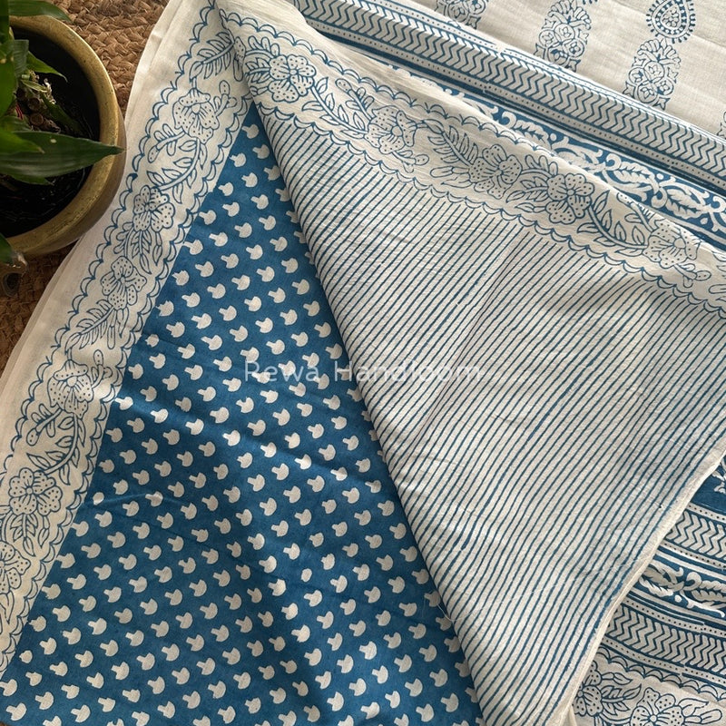Sky Blue Indigo Cotton Saree IND05