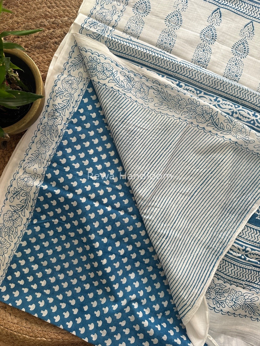 Sky Blue Indigo Cotton Saree IND05