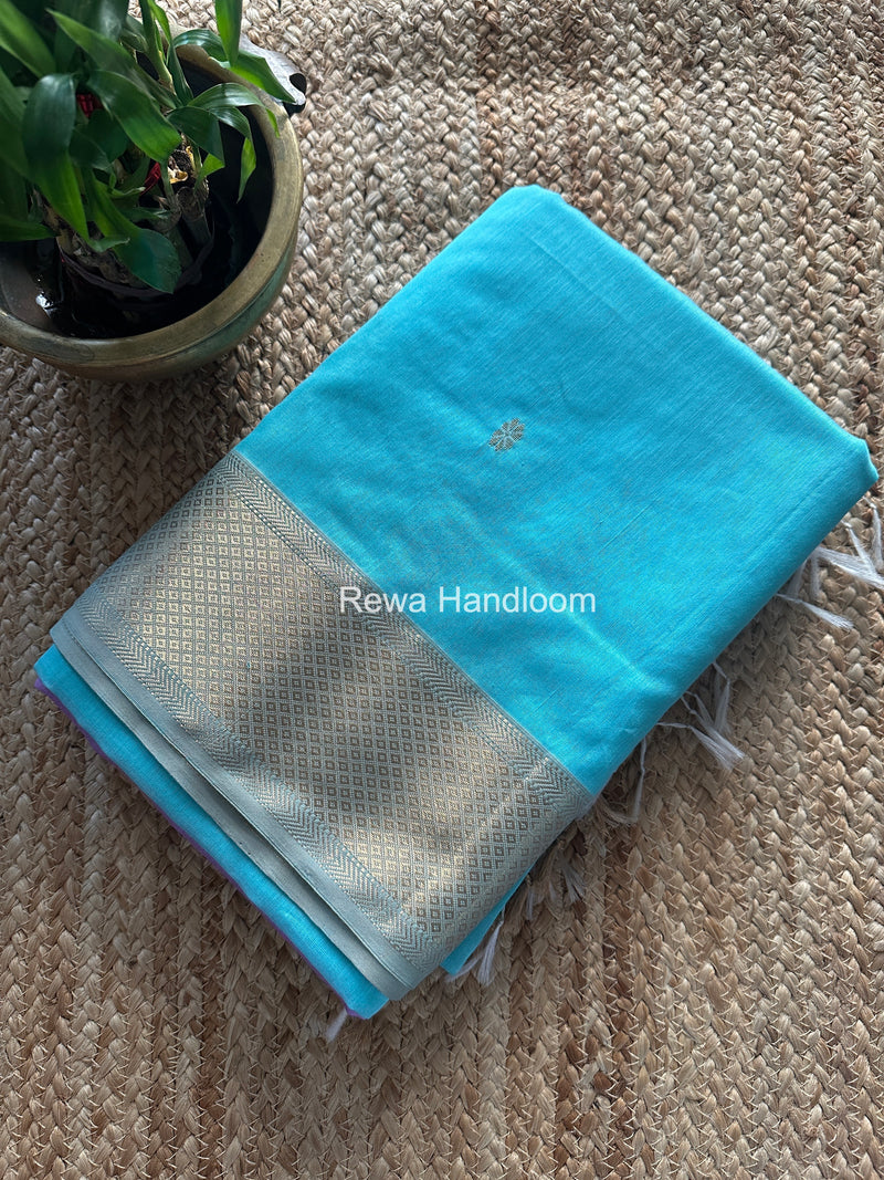 Maheshwari Light Sky Blue Lotus Butta Saree LBS074