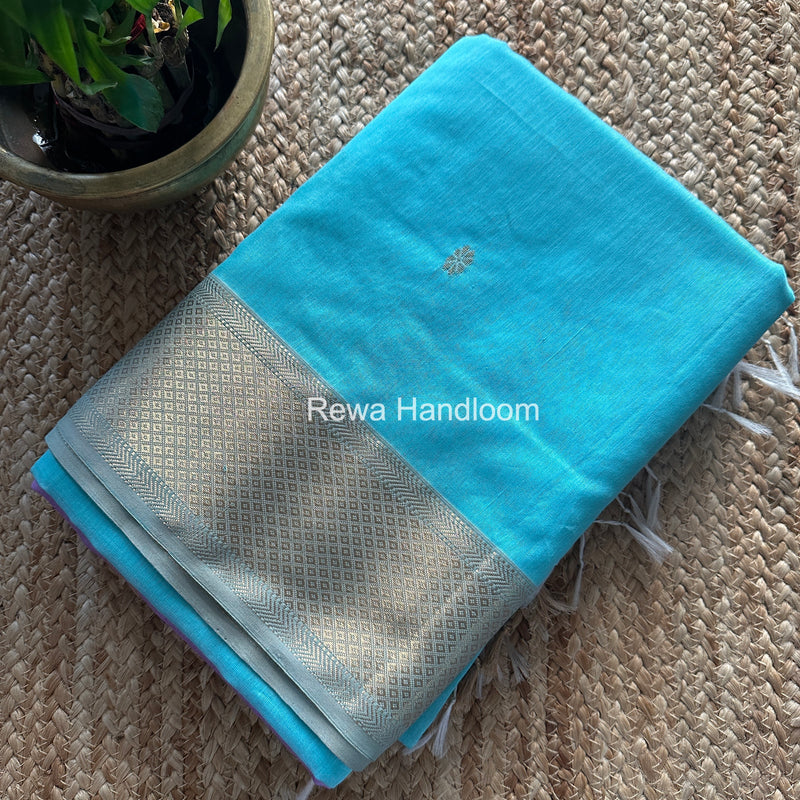 Maheshwari Light Sky Blue Lotus Butta Saree LBS074