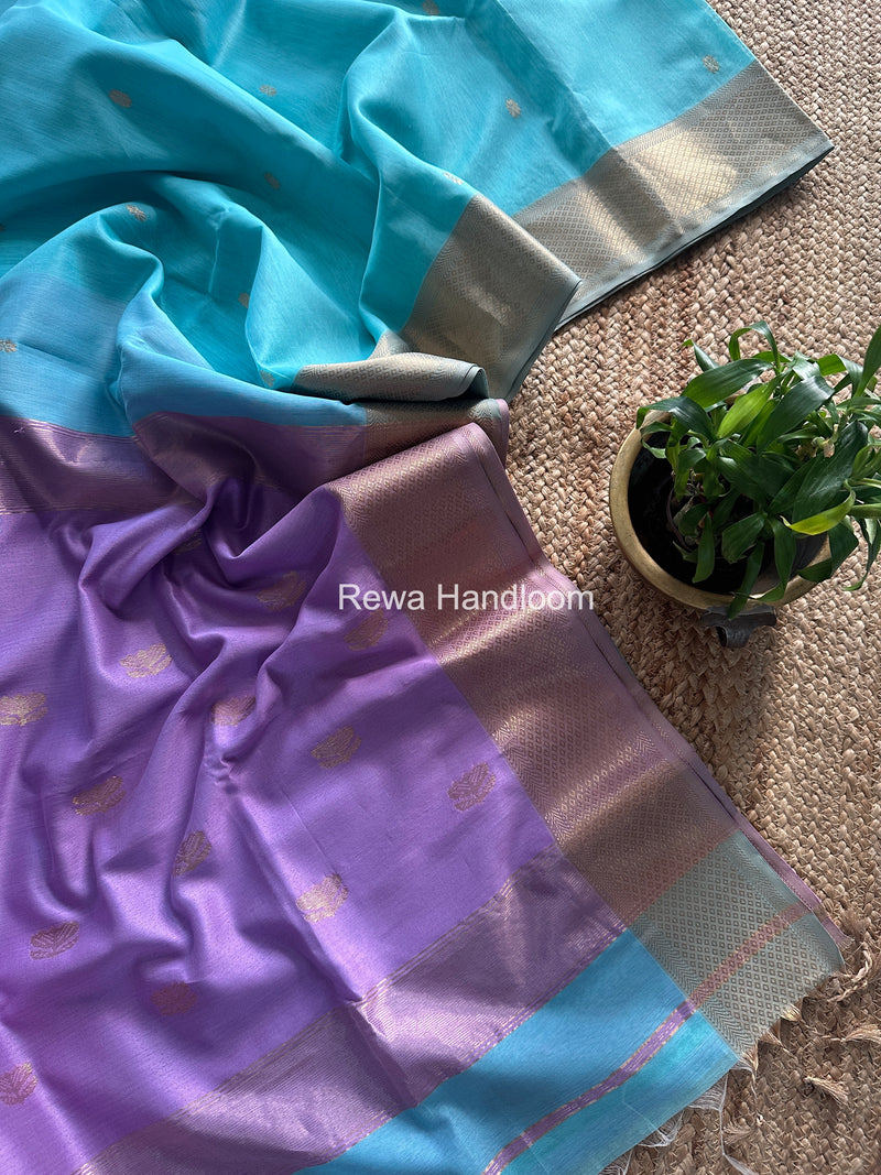 Maheshwari Light Sky Blue Lotus Butta Saree LBS074