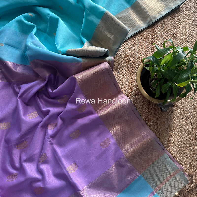 Maheshwari Light Sky Blue Lotus Butta Saree LBS074