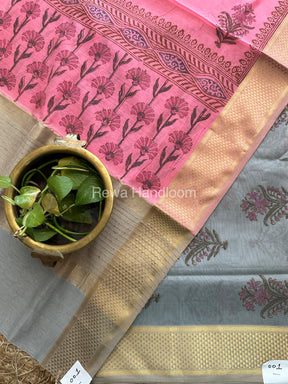 Maheshwari Grey-Pink Handblock Print Top-Dupatta-HBS064