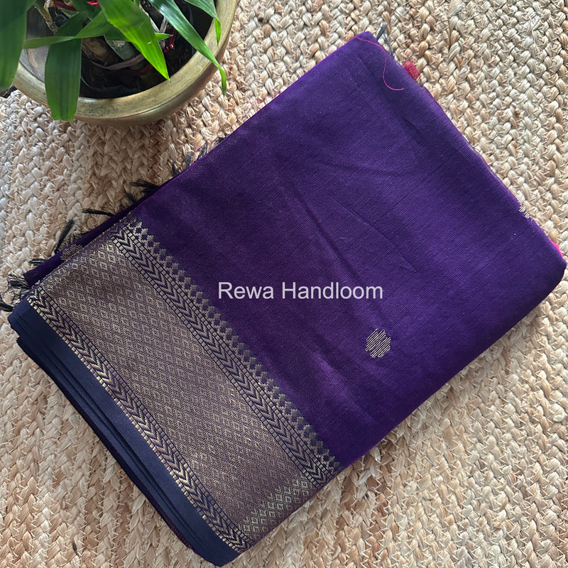 Maheshwari Dark Purple Lotus Butta Saree LBS075