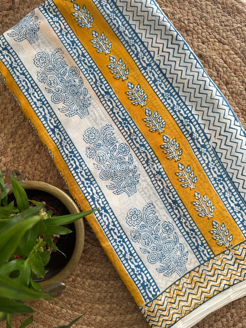 White Indigo Cotton Saree IND011