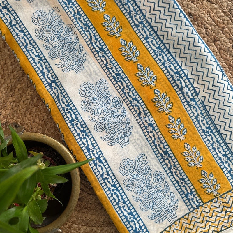 White Indigo Cotton Saree IND011