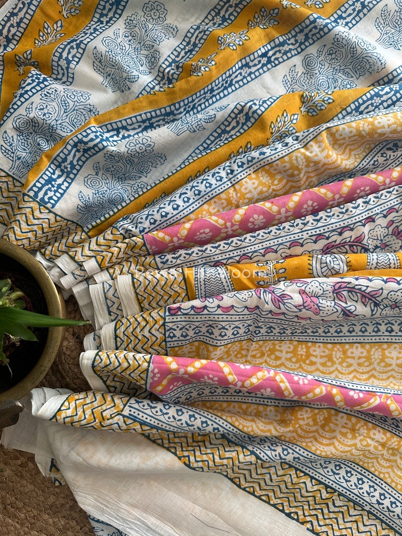 White Indigo Cotton Saree IND011