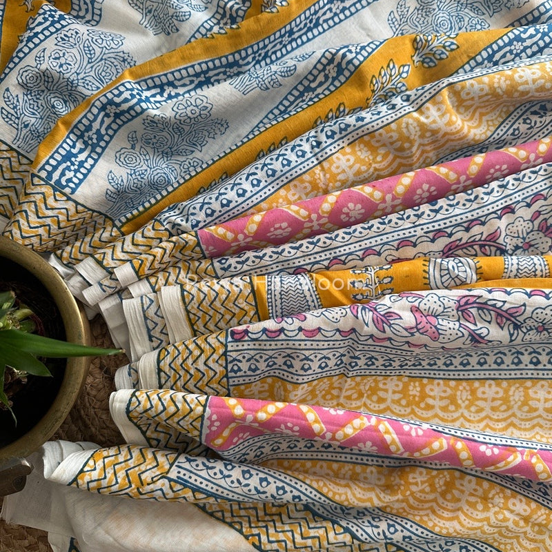 White Indigo Cotton Saree IND011