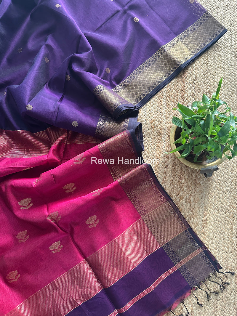 Maheshwari Dark Purple Lotus Butta Saree LBS075