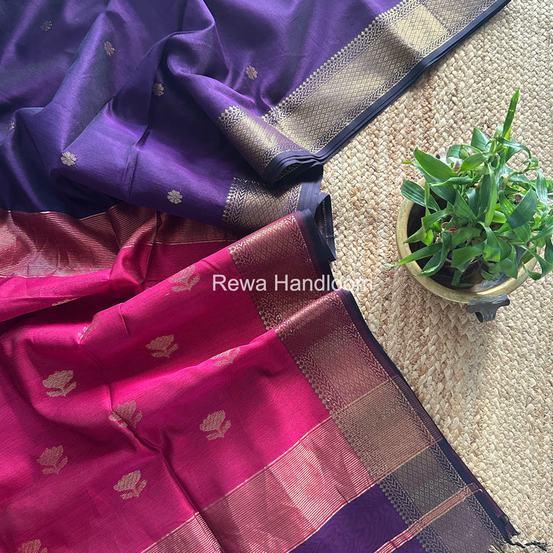 Maheshwari Dark Purple Lotus Butta Saree LBS075