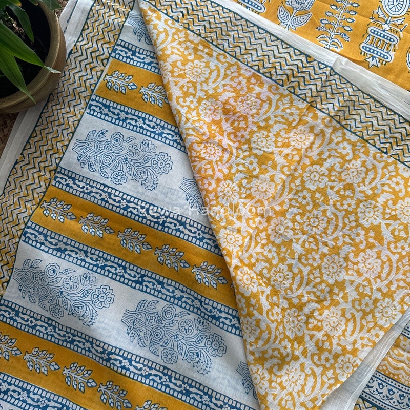 White Indigo Cotton Saree IND011