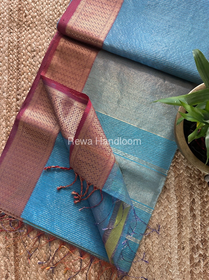Exclusive Maheshwari Firozi Tissue Silk Saree ZTS0162