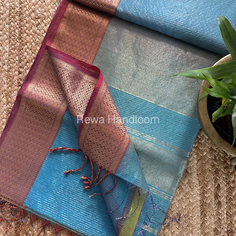 Exclusive Maheshwari Firozi Tissue Silk Saree ZTS0162