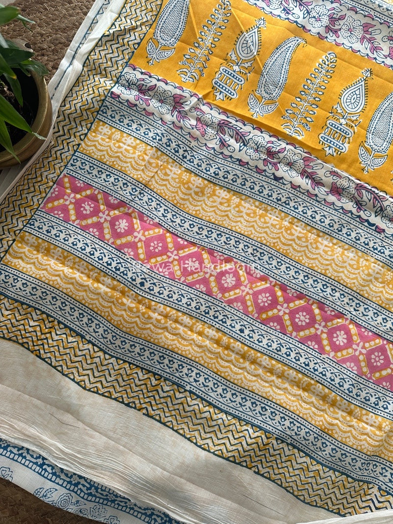 White Indigo Cotton Saree IND011