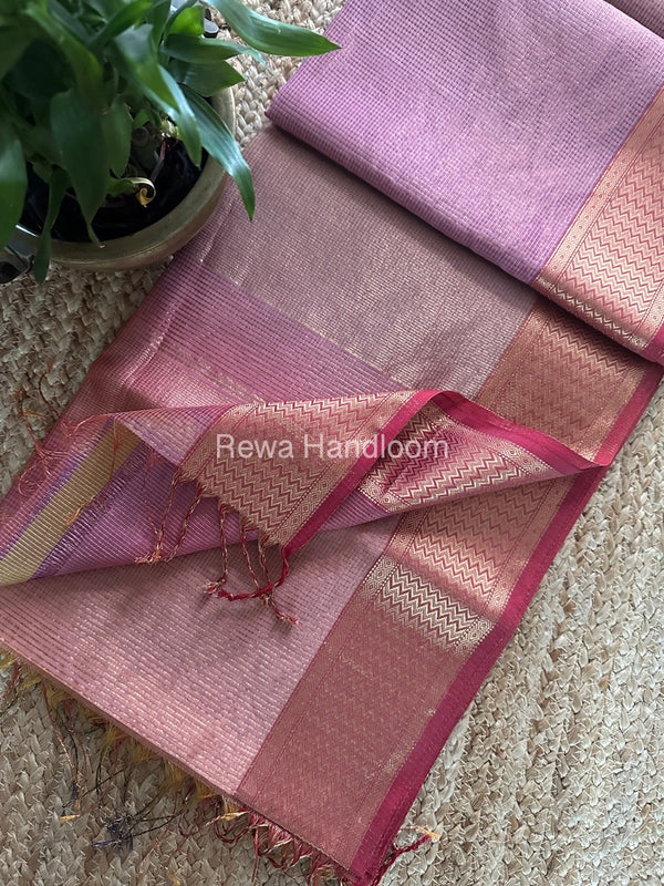 Exclusive Maheshwari Onion Pink Tissue Silk Saree ZTS0154