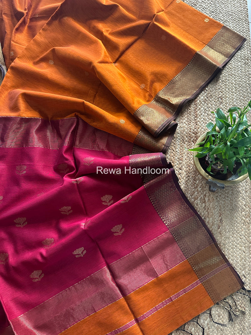 Maheshwari Rust Orange Lotus Butta Saree LBS077