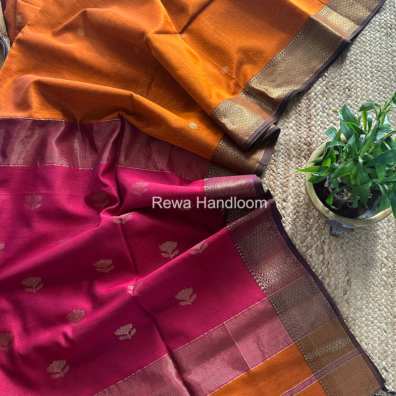 Maheshwari Rust Orange Lotus Butta Saree LBS077