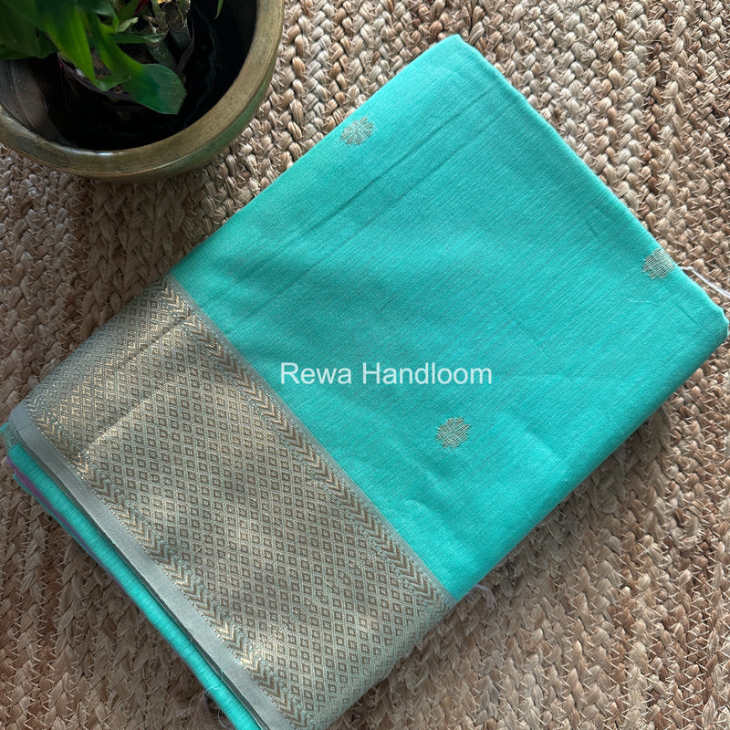 Maheshwari Light Aqua Green Lotus Butta Saree LBS078
