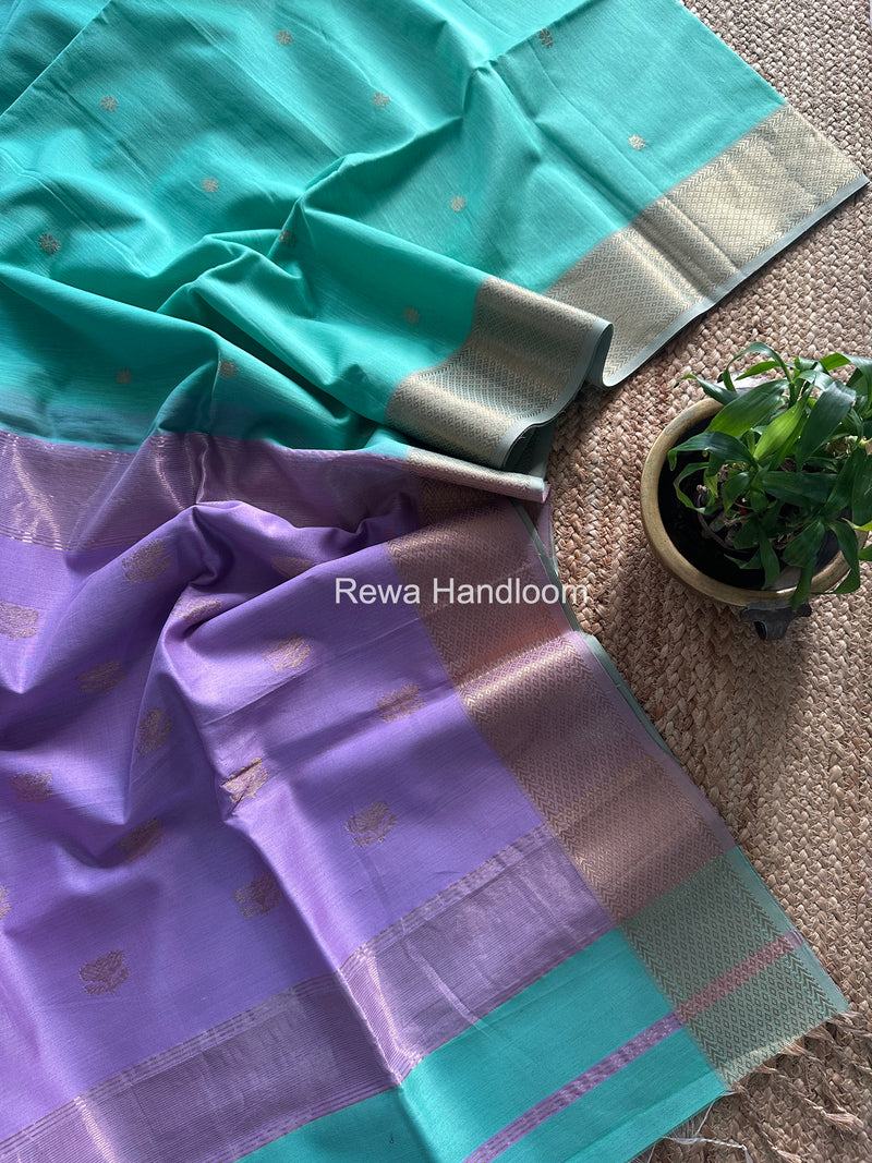 Maheshwari Light Aqua Green Lotus Butta Saree LBS078