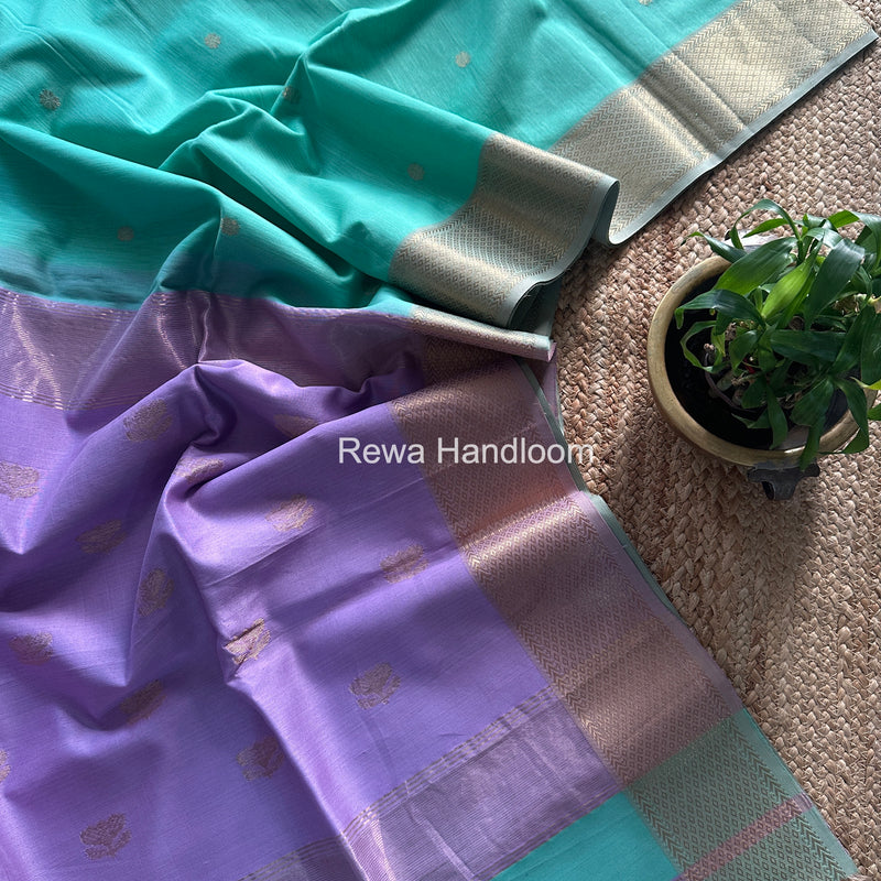 Maheshwari Light Aqua Green Lotus Butta Saree LBS078