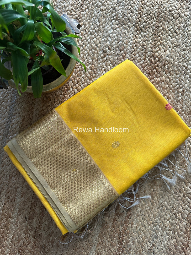 Maheshwari Yellow Lotus Butta Saree LBS079