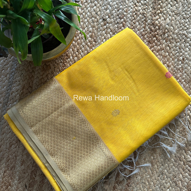 Maheshwari Yellow Lotus Butta Saree LBS079