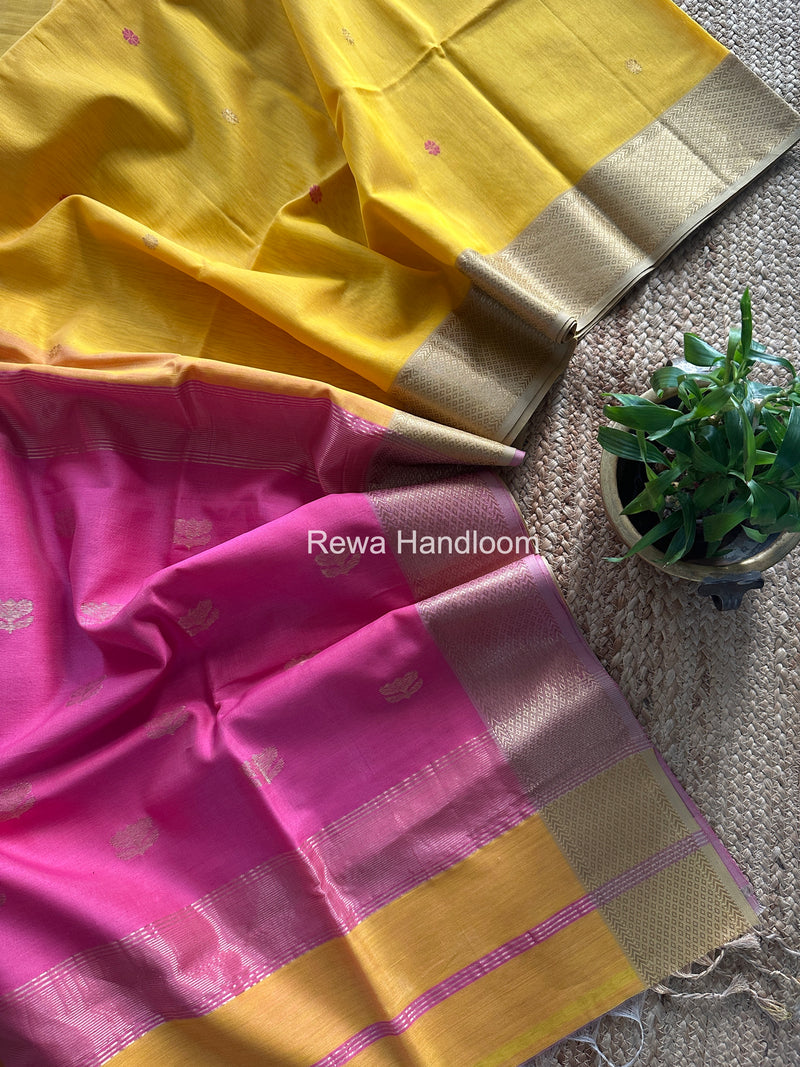 Maheshwari Yellow Lotus Butta Saree LBS079