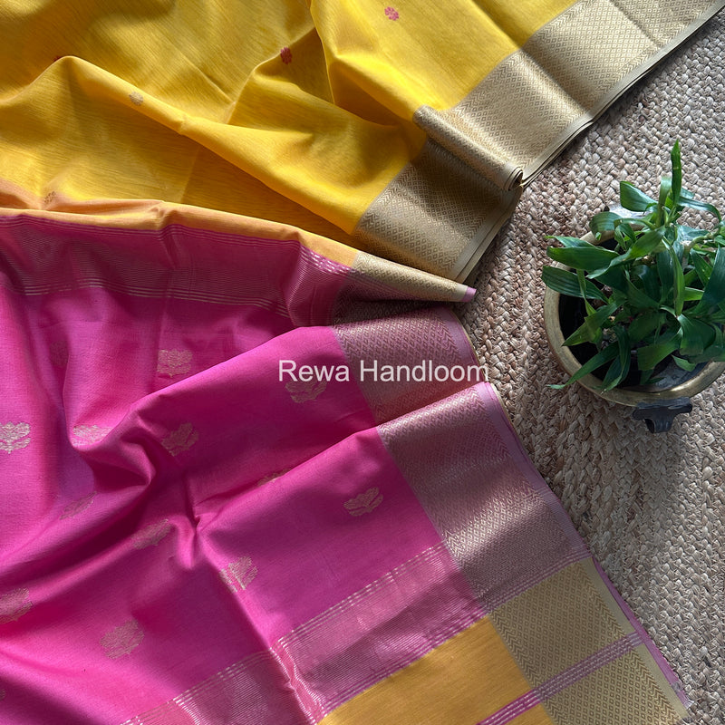 Maheshwari Yellow Lotus Butta Saree LBS079