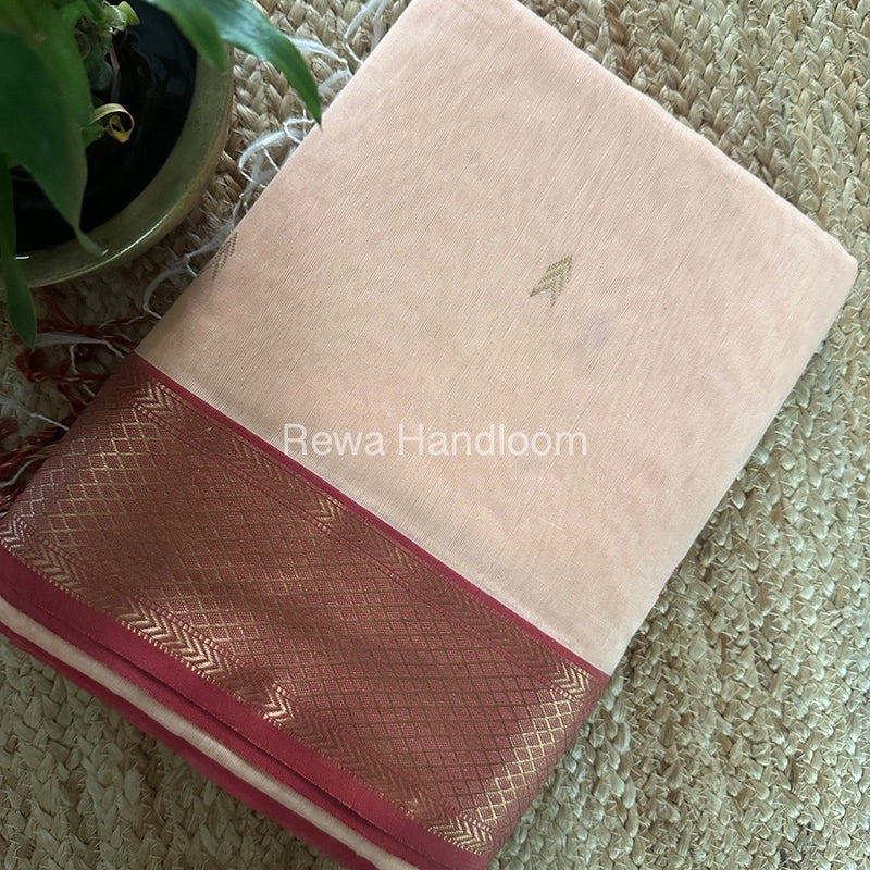 Maheshwari Peach Zari Butti Saree ZB123