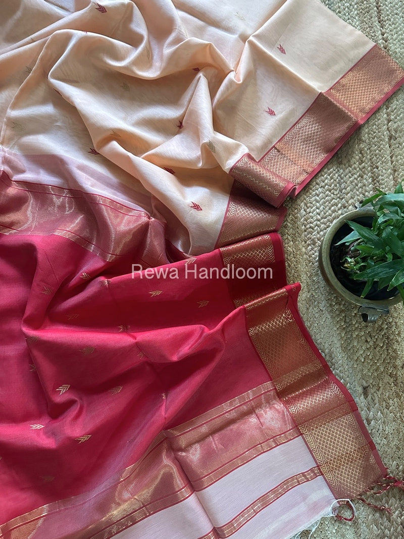 Maheshwari Peach Zari Butti Saree ZB123