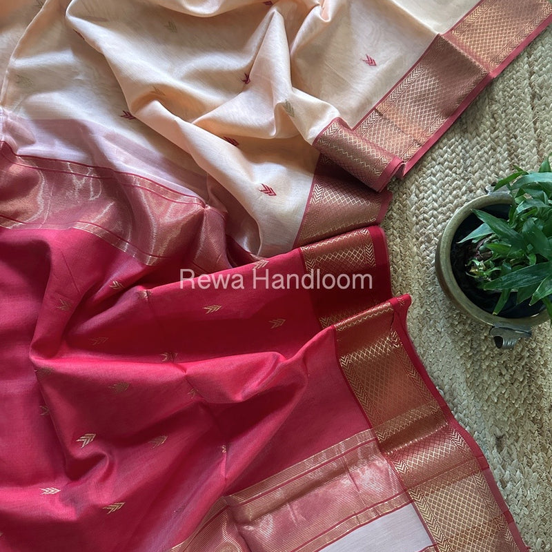 Maheshwari Peach Zari Butti Saree ZB123