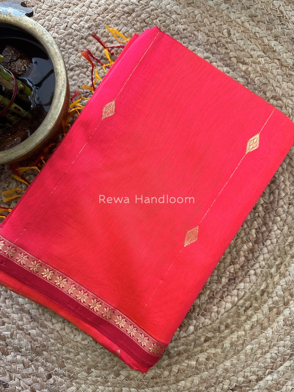 Red Zari Butti Maheshwari Saree SBS02
